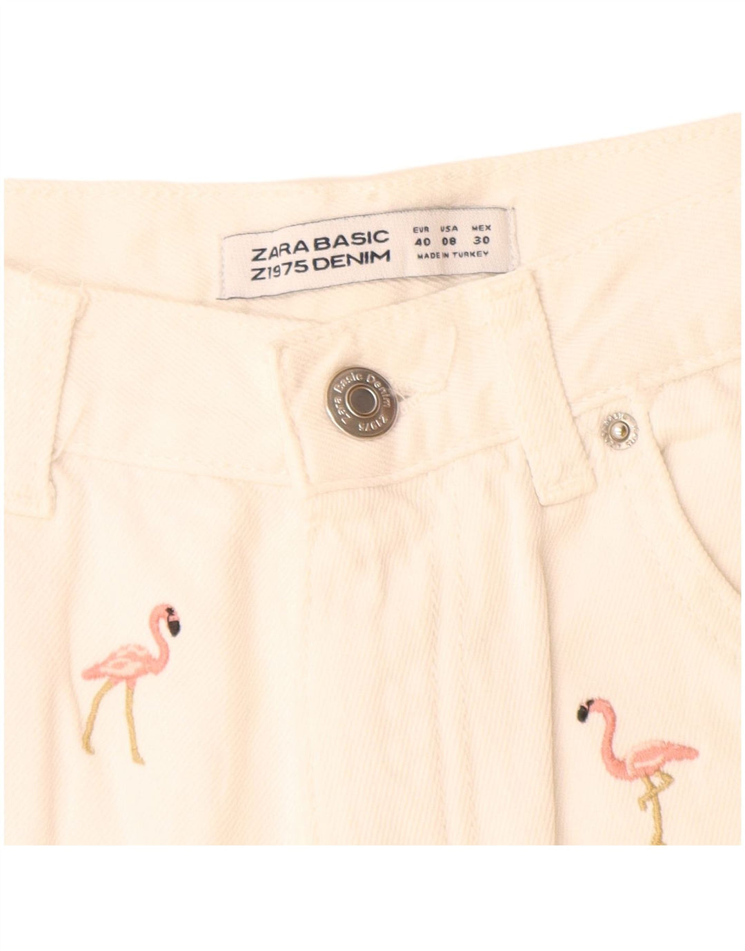 Zara Short en jean à motif abstrait pour femme EU 40 Medium W28 Blanc cassé