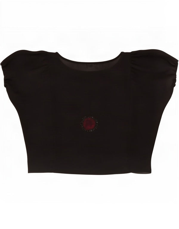 vintage Womens Crop See Through Blouse Top UK 16 Grand Noir Floral