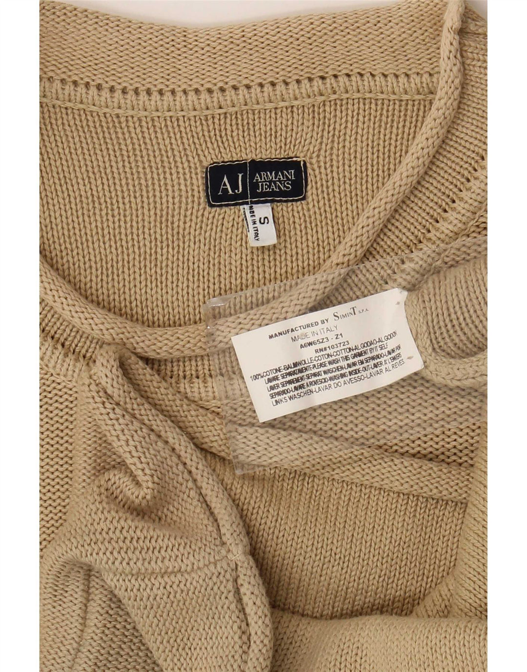 Armani Jeans Pull à col rond pour homme Petit coton beige