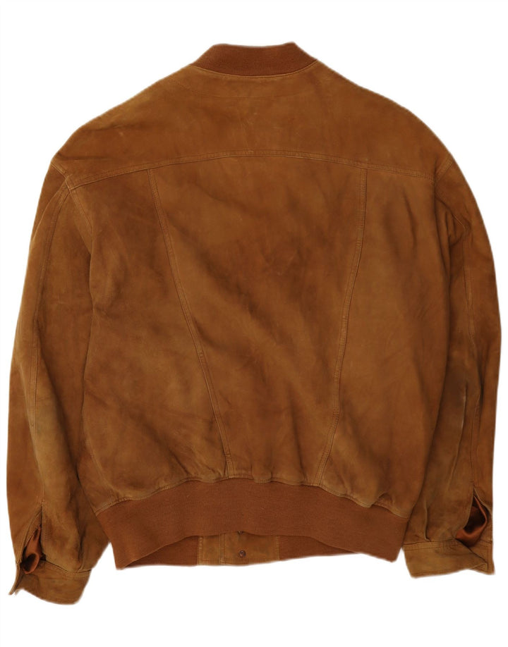 vintage Mens Suede Bomber Jacket IT 46 Petit Cuir Beige