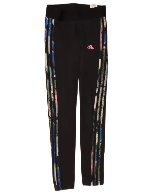 Adidas Leggings Femme UK 4/6 XS Noir Floral Coton