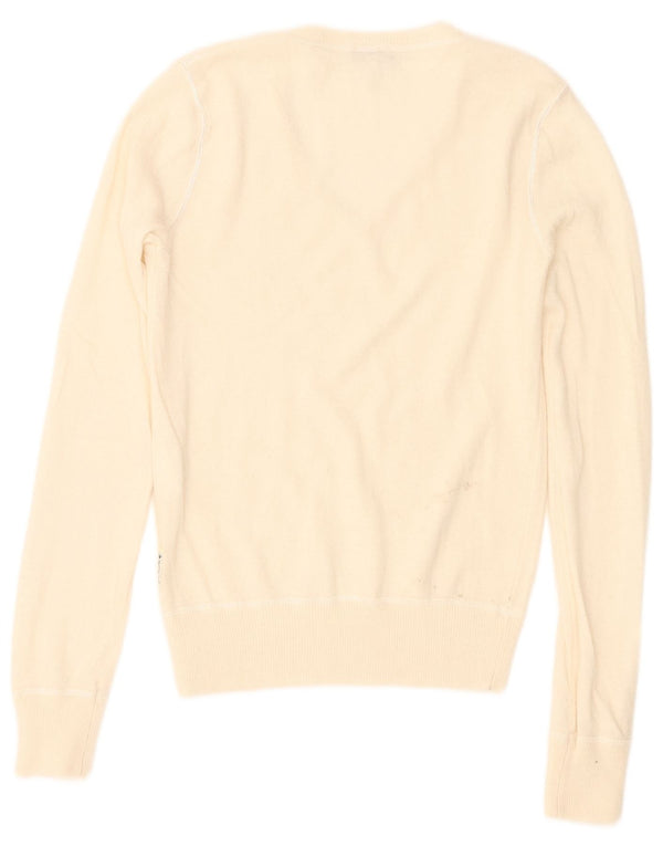 Armani Jeans Pull col V pour femme UK 4 XS Blanc cassé Viscose