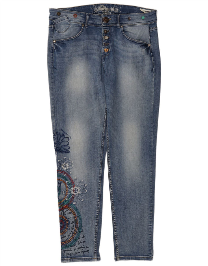 Desigual Jean Slim Graphique Femme W32 L30 Bleu Floral