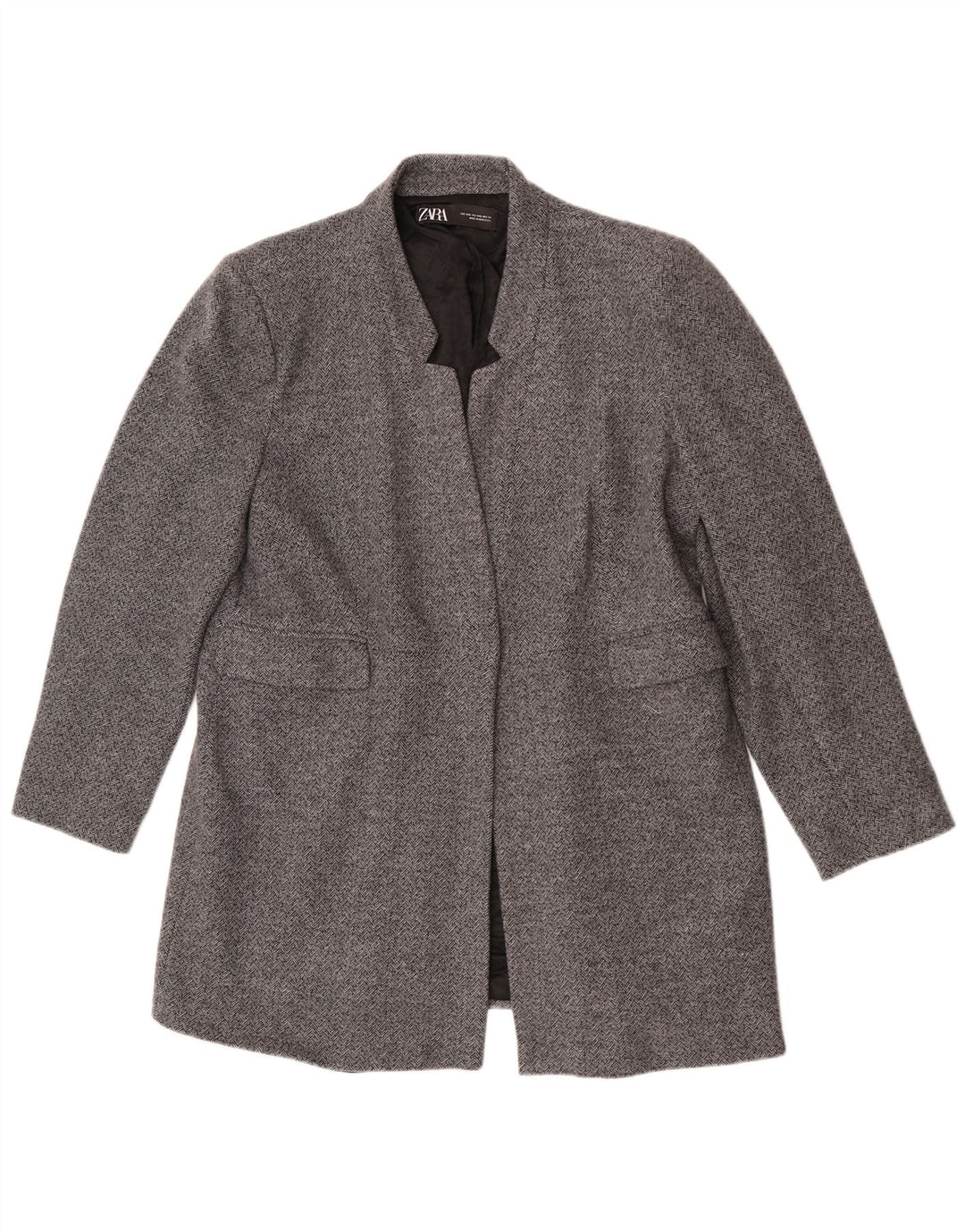 Zara Veste blazer ouverte pour femme UK 20 2XL Gris à chevrons en coton