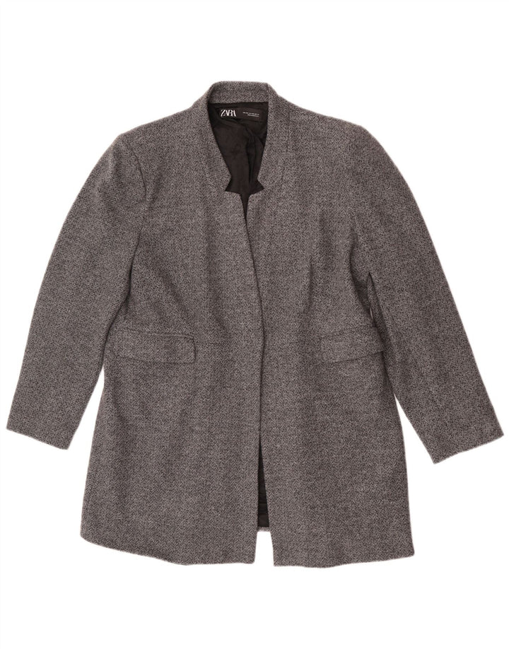Zara Veste blazer ouverte pour femme UK 20 2XL Gris à chevrons en coton