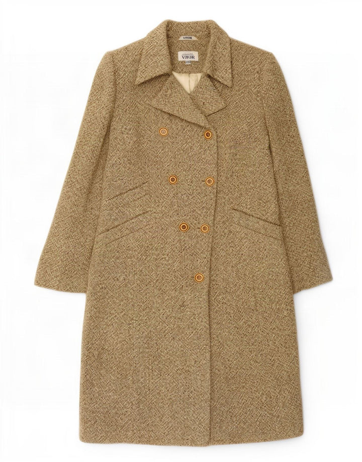 vintage Femme Double Breasted Coat IT 48 XL Kaki Moucheté Laine
