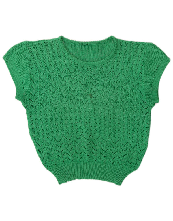 vintage Womens Crop Voir à travers le col bateau Jumper Sweater UK 14 Vert moyen