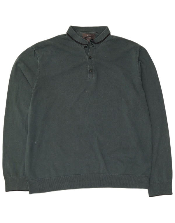 Marks & Spencer Pull col polo pour homme XL en coton vert