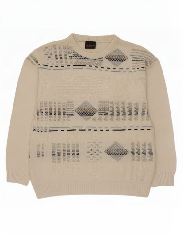 Islande Pull col bateau pour homme en acrylique géométrique blanc cassé moyen
