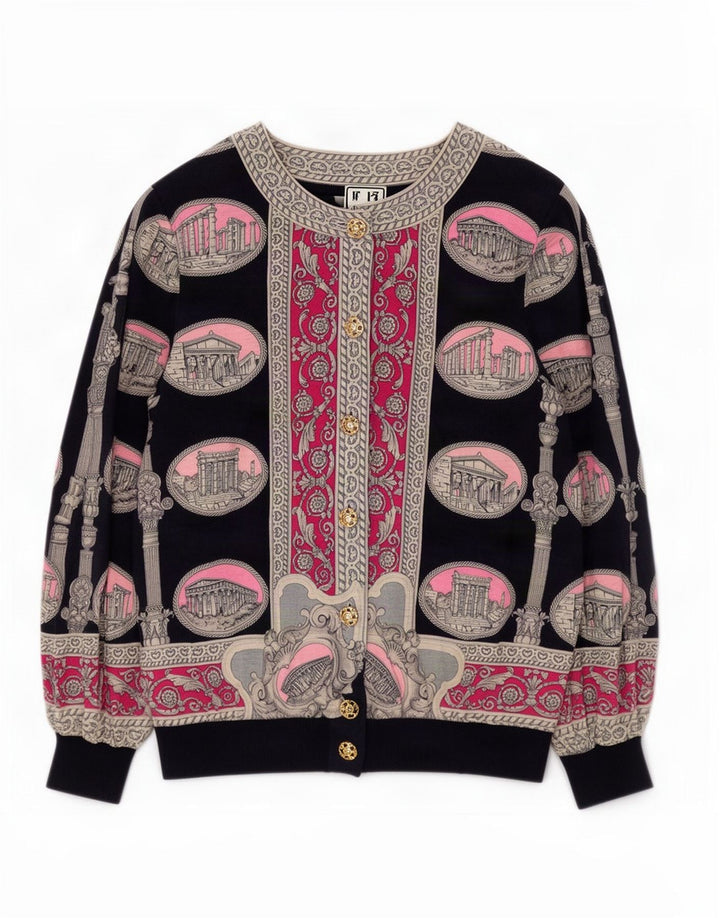 Liola Womens Abstract Pattern Cardigan Sweater UK 16 Grande laine noire