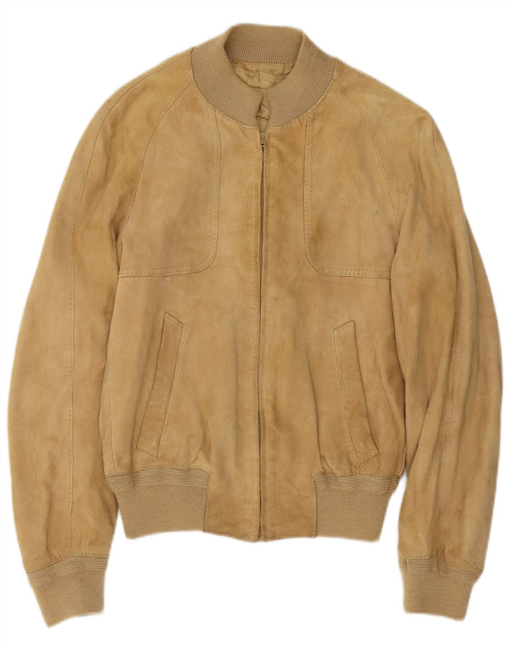 Veste Bomber En Daim Vintage Homme IT 48 Cuir Beige Moyen