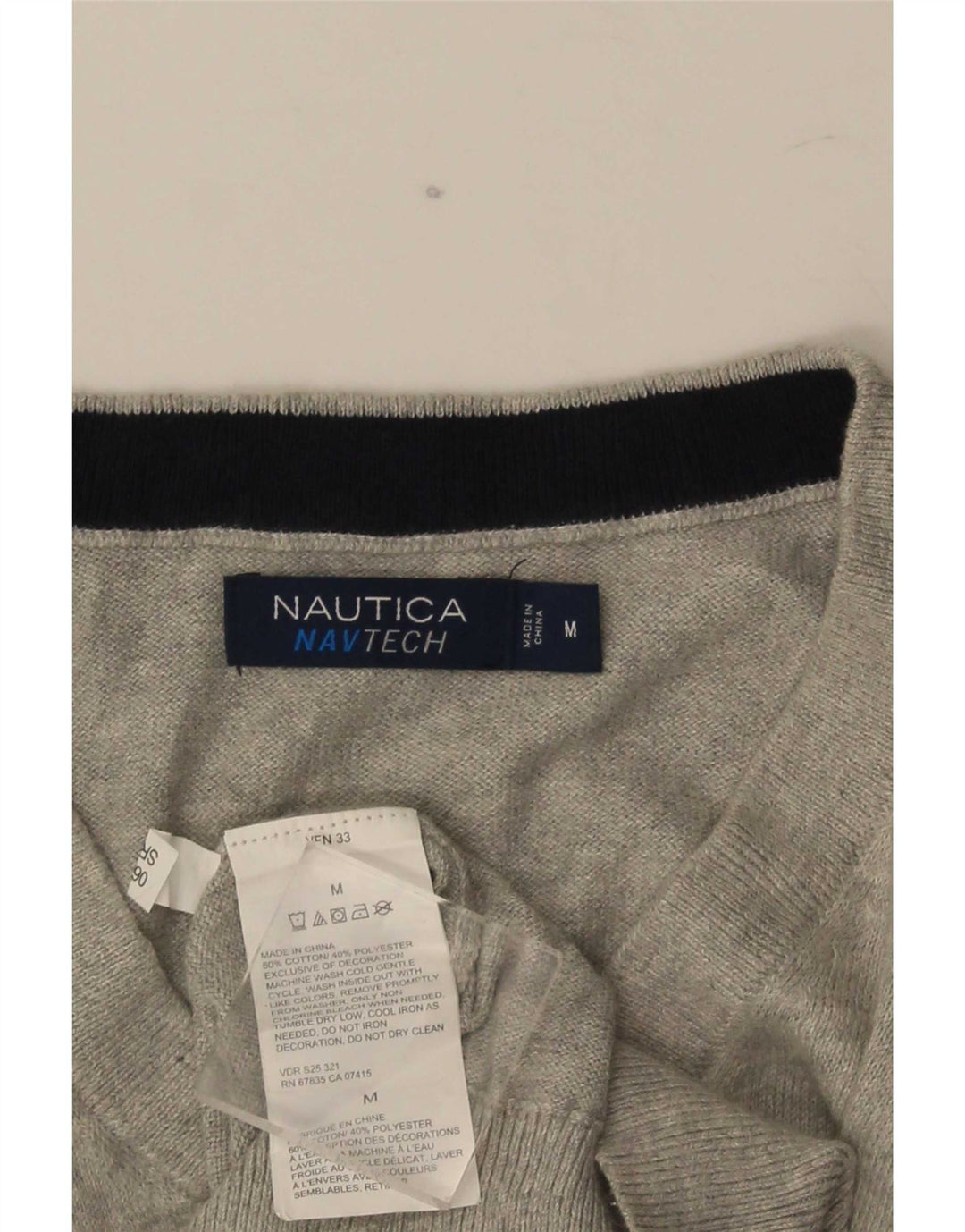 Nautica Pull Col V Homme Gris Moyen Coton