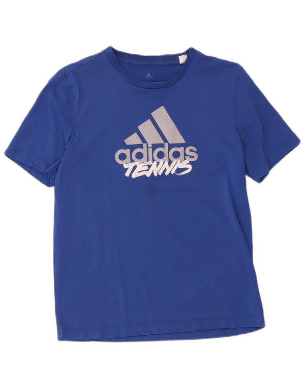 Adidas Mens Tennis Graphic T-Shirt Top Petit Bleu Coton