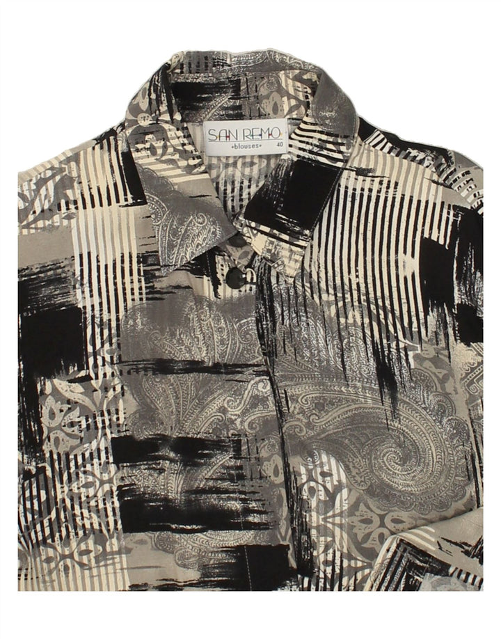 SAN REMO Womens Oversized Shirt Blouse IT 40 Small Grey Patchwork Viscose | Vintage San Remo | Thrift | Second-Hand San Remo | Used Clothing | Messina Hembry 