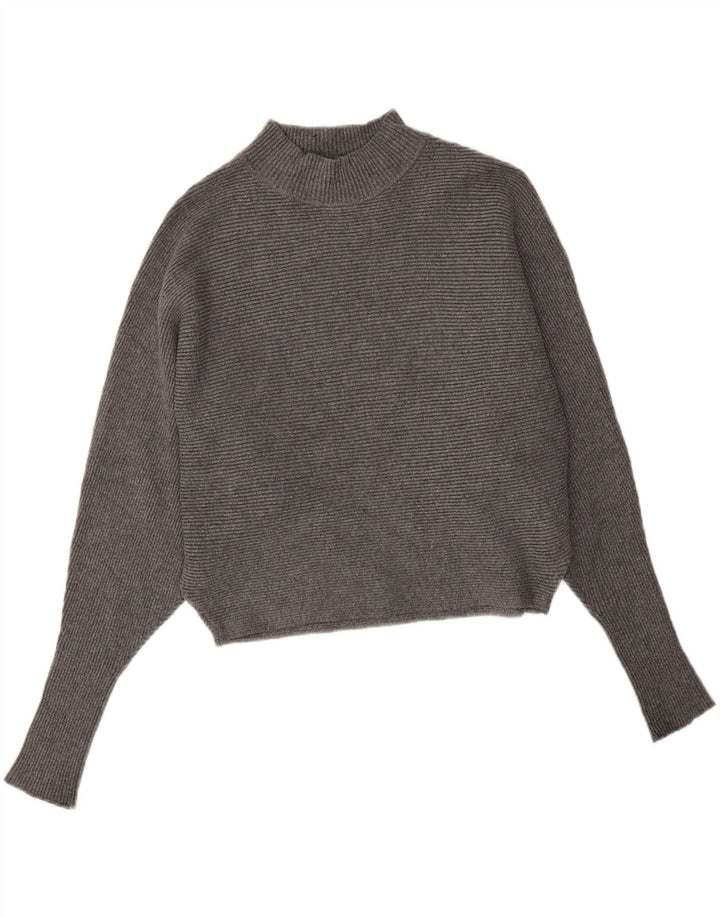 Zara Pull court surdimensionné à col roulé pour femme UK 10 Petit Gris