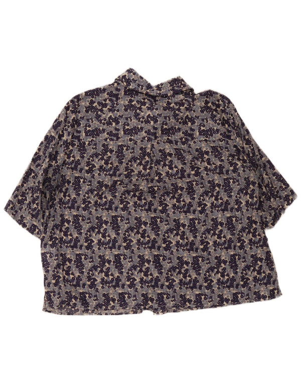 Benetton Womens Short Sleeve Shirt UK 18 XL Navy Blue Floral Cotton