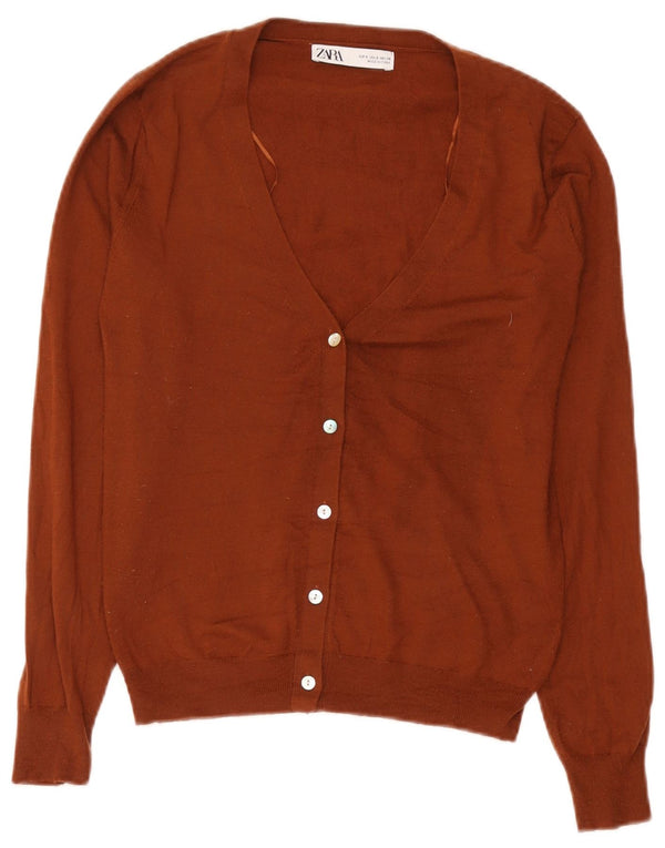 Zara Cardigan Femme Pull UK 10 Petit Acrylique Marron