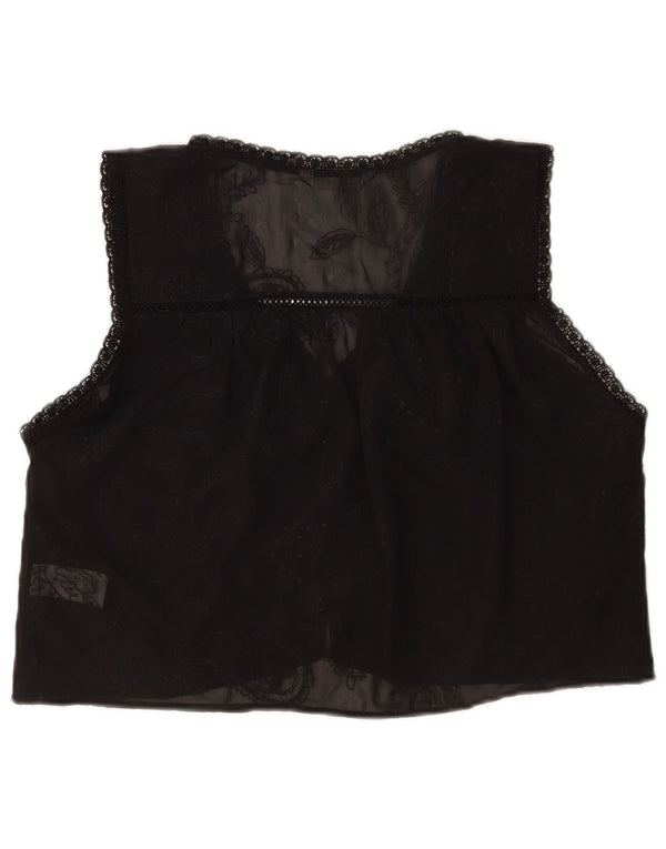 Zara Haut court sans manches transparent pour femme UK 10 Petit motif floral noir