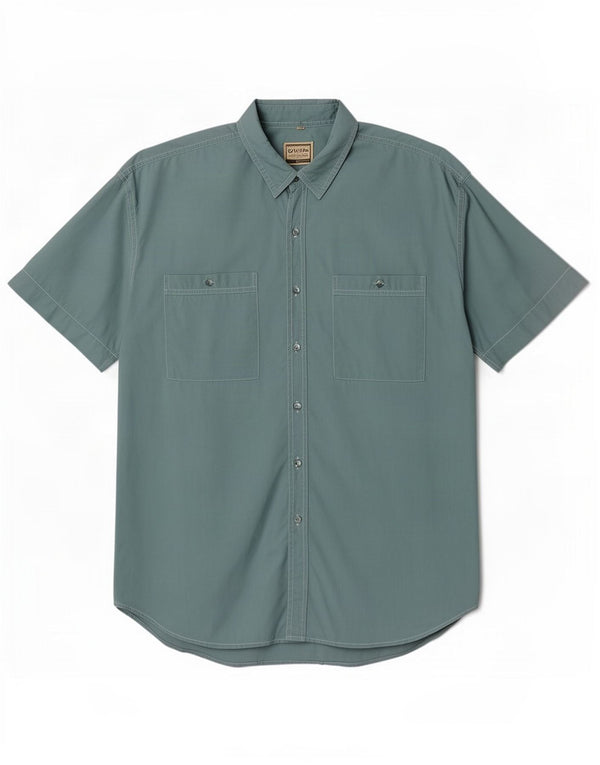 C&A Mens Short Sleeve Shirt Size 41/42 Large Green Cotton