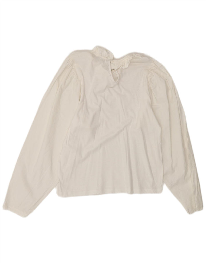 vintage Femmes Manches Longues Blouse Top UK 10 Petit Blanc