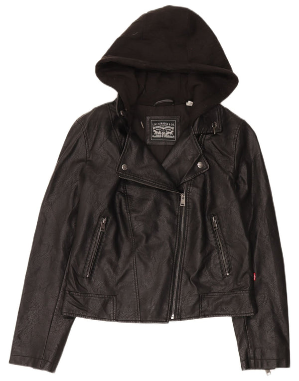 Levi's Veste de motard à capuche en similicuir pour femme UK 12 Noir moyen