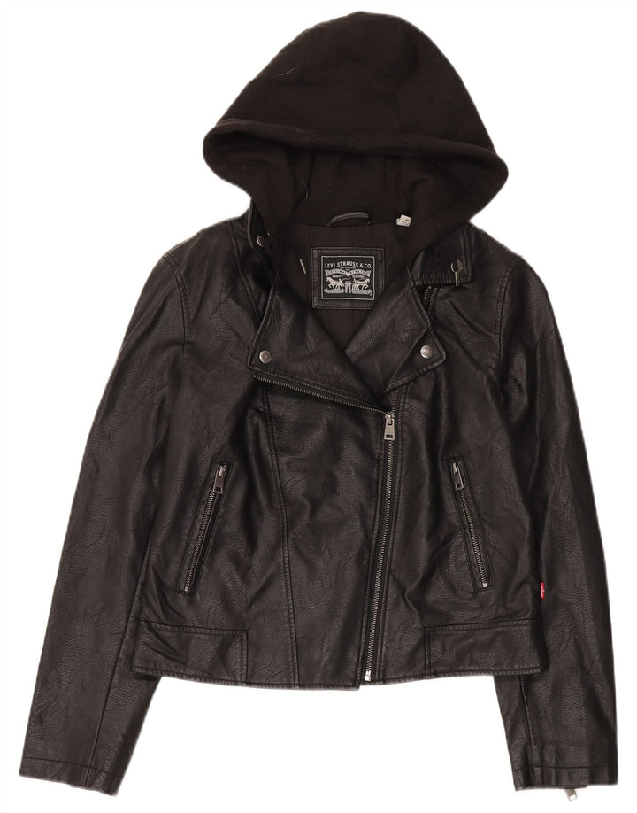 Levi's Veste de motard à capuche en similicuir pour femme UK 12 Noir moyen