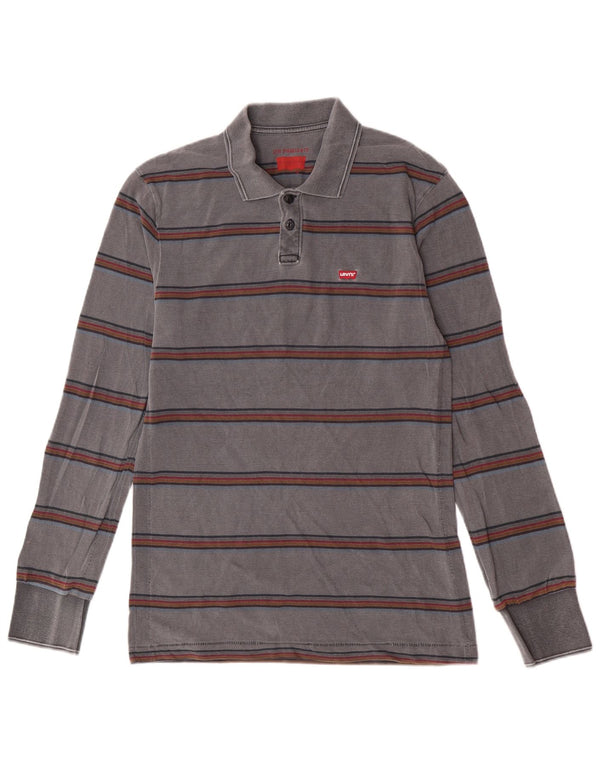 Levi's Polo à Manches Longues Homme Gris Large Coton Rayé