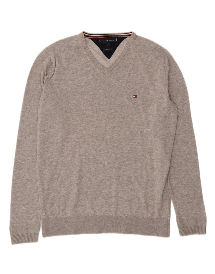 TOMMY HILFIGER Mens V-Neck Jumper Sweater Medium Grey
