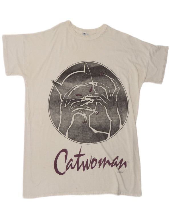 vintage Hommes 1991 DC Comics Catwoman Graphique T-Shirt Haut Grand Blanc
