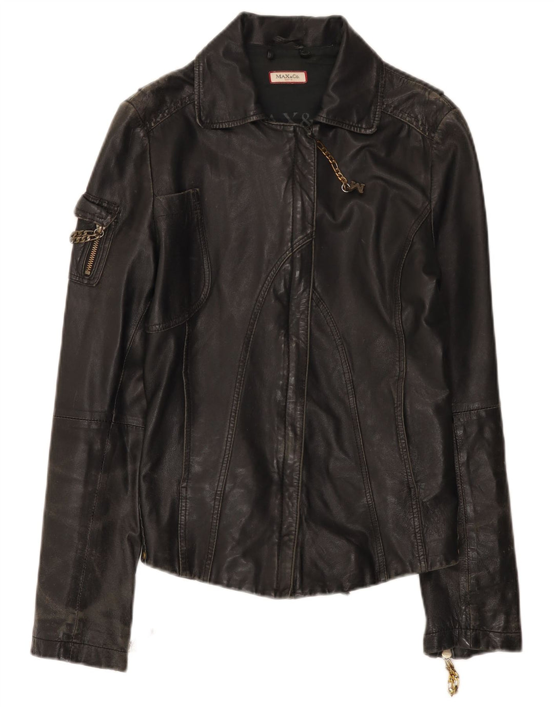 Max & Co. Veste en cuir pour femme UK 12 Gris moyen