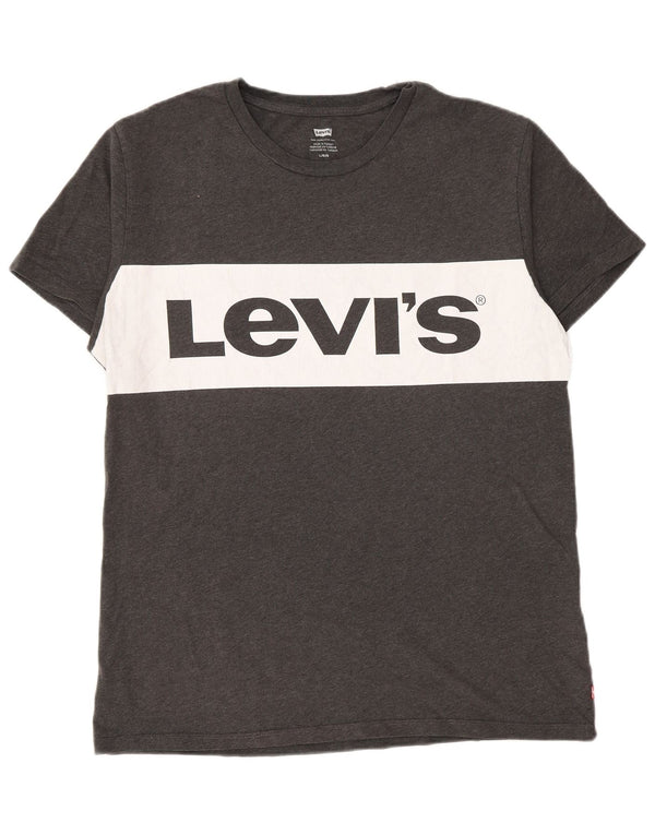 Levi's Graphic T-Shirt Top Large Homme Gris Colorblock Coton