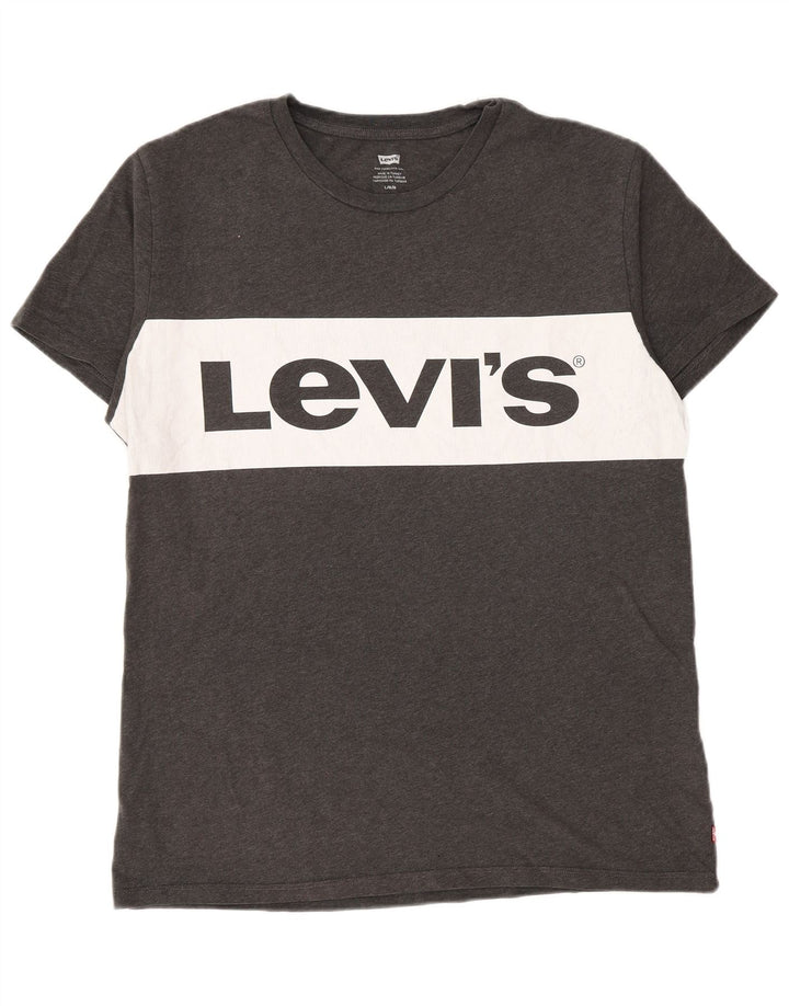 Levi's Graphic T-Shirt Top Large Homme Gris Colorblock Coton