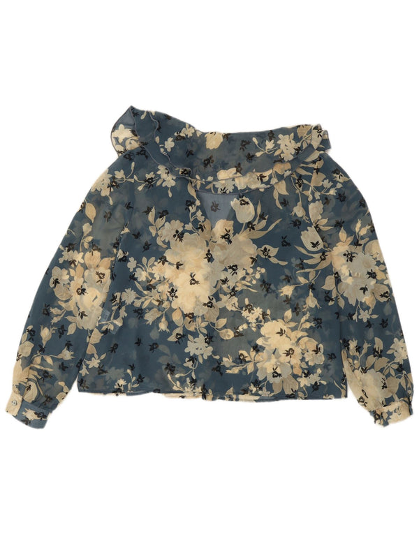 Zara Womens See Through Shirt Blouse UK 10 Petit Bleu Floral Polyester