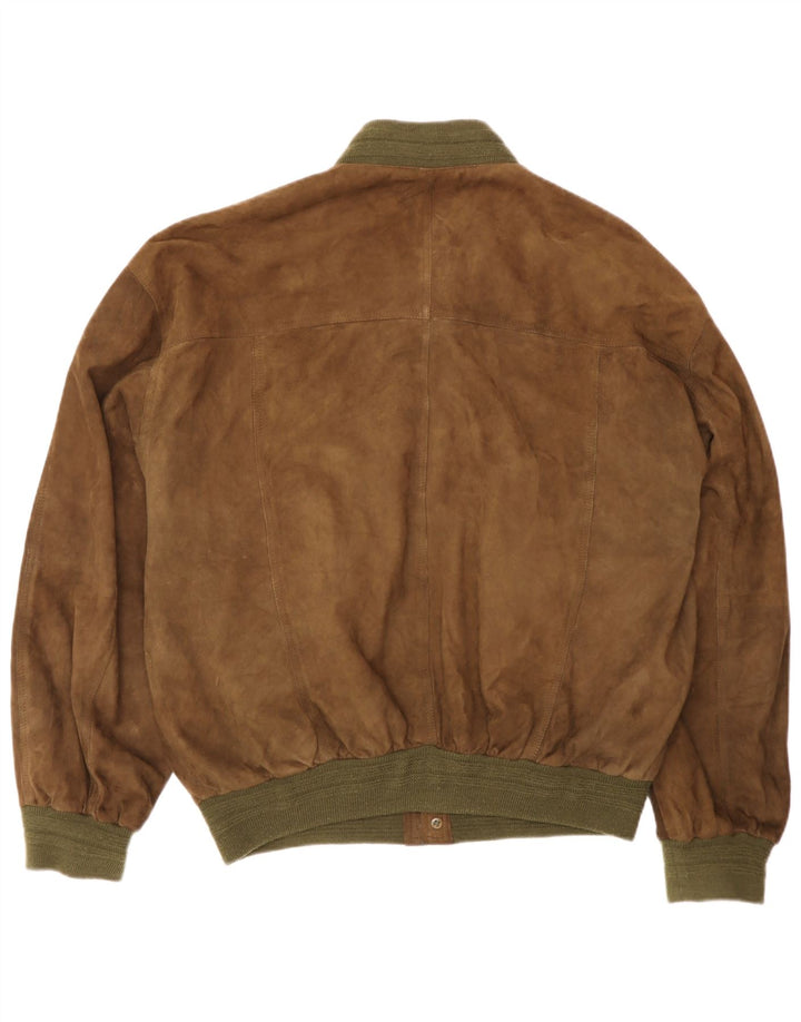 vintage Mens Suede Bomber Jacket IT 50 Grand Cuir Marron