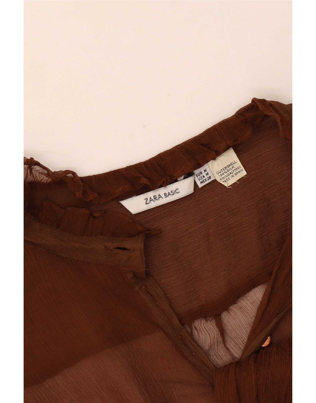 Zara Haut transparent à manches longues pour femme UK 14 Soie marron moyen