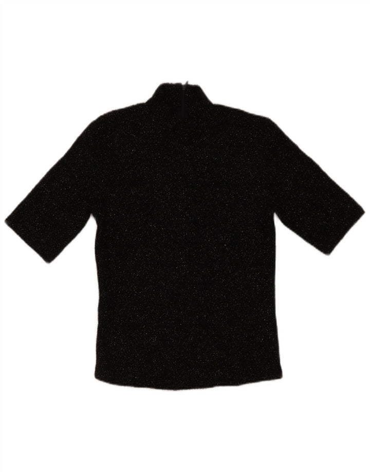Zara Femme Chemisier Top UK 10 Petit Polyester Moucheté Noir