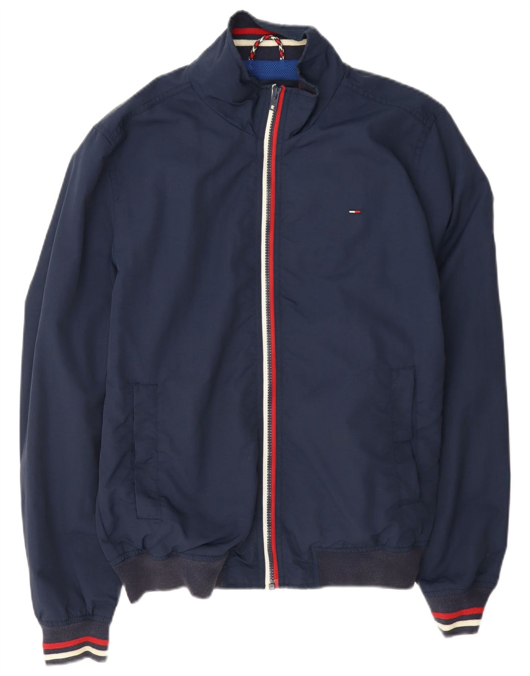 Tommy Hilfiger Veste Bomber Homme UK 38 Medium Bleu Marine Rayé Polyamide