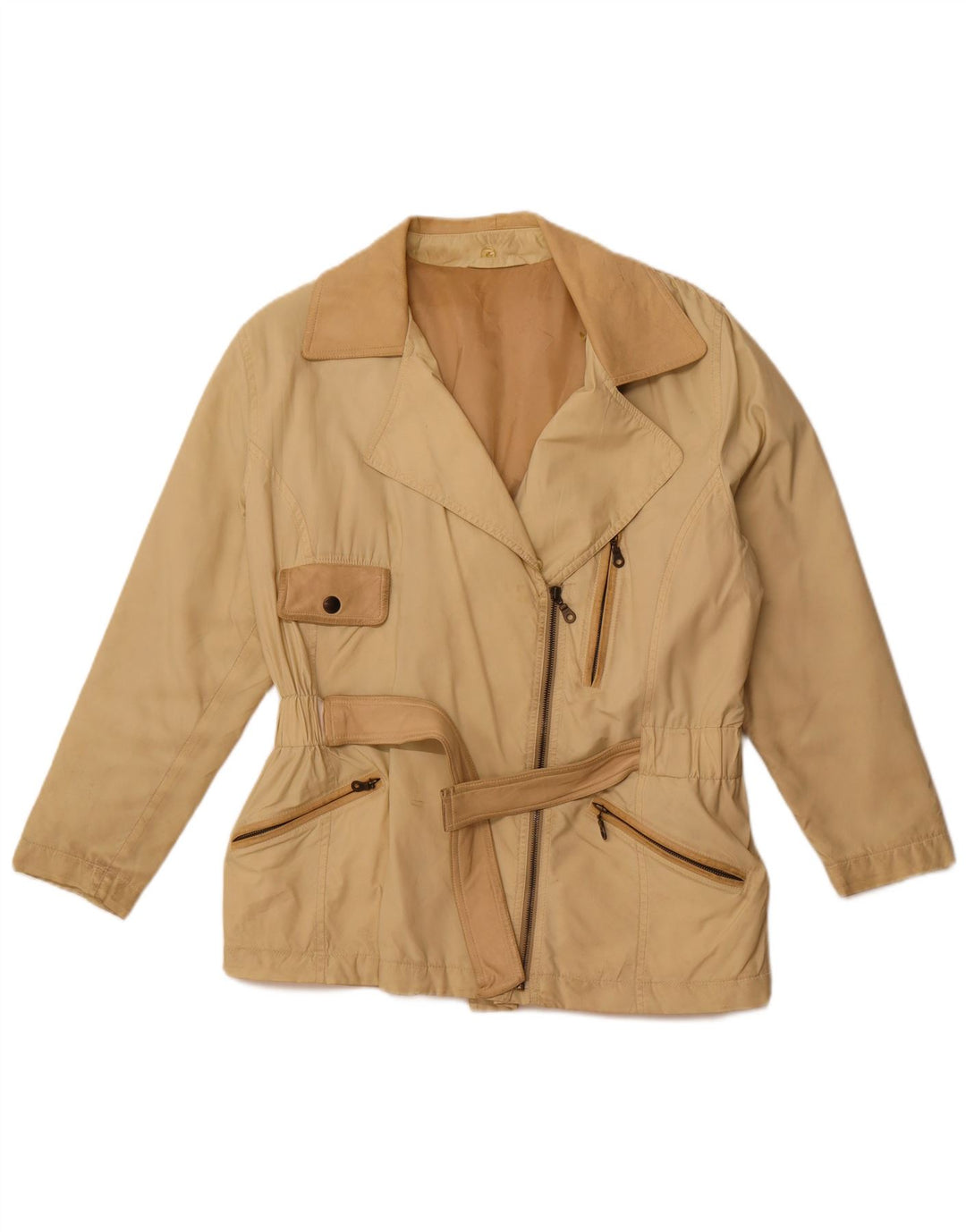 VINTAGE Veste utilitaire femme UK 16 Grand Beige Colourblock