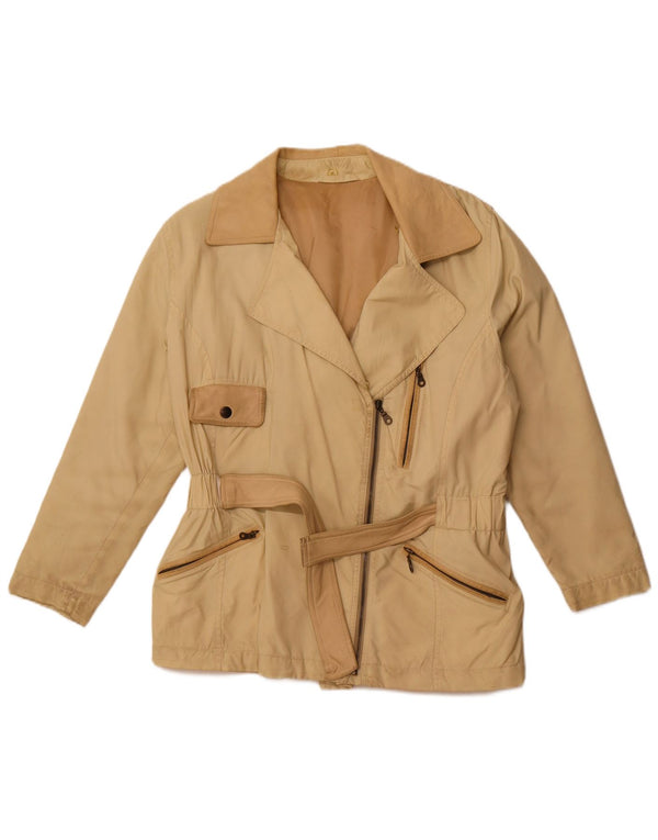VINTAGE Veste utilitaire femme UK 16 Grand Beige Colourblock