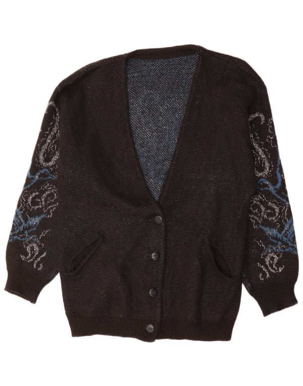 Vintage Womens Cardigan Sweater UK 14 Large Black Paisley