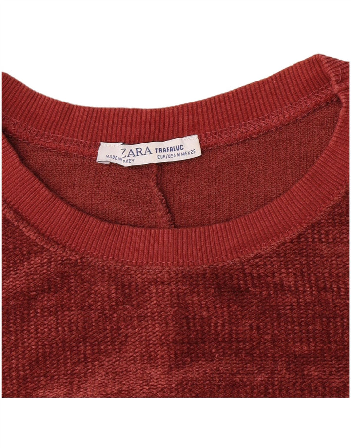 Zara Sweat-shirt court surdimensionné en velours pour femme UK 14 Bordeaux moyen