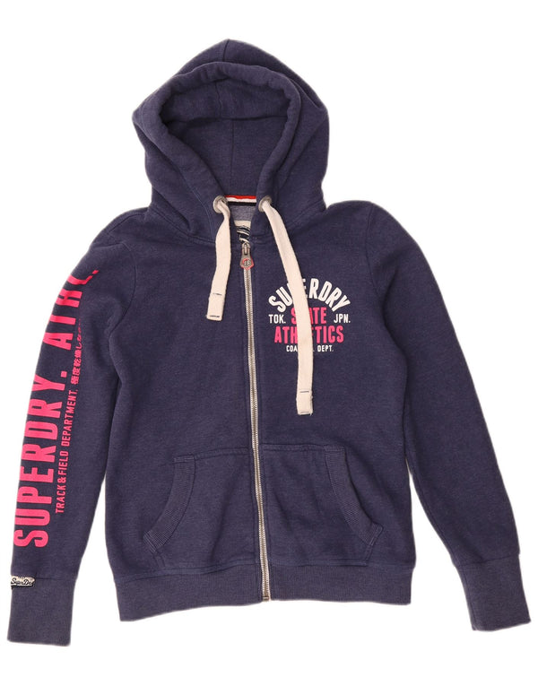 Superdry Pull à capuche zippé graphique pour femme UK 14 Coton bleu marine moyen