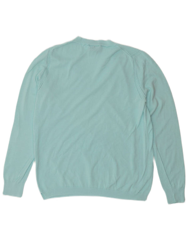Massimo Dutti Pull col V pour femme UK 14 Grand coton turquoise