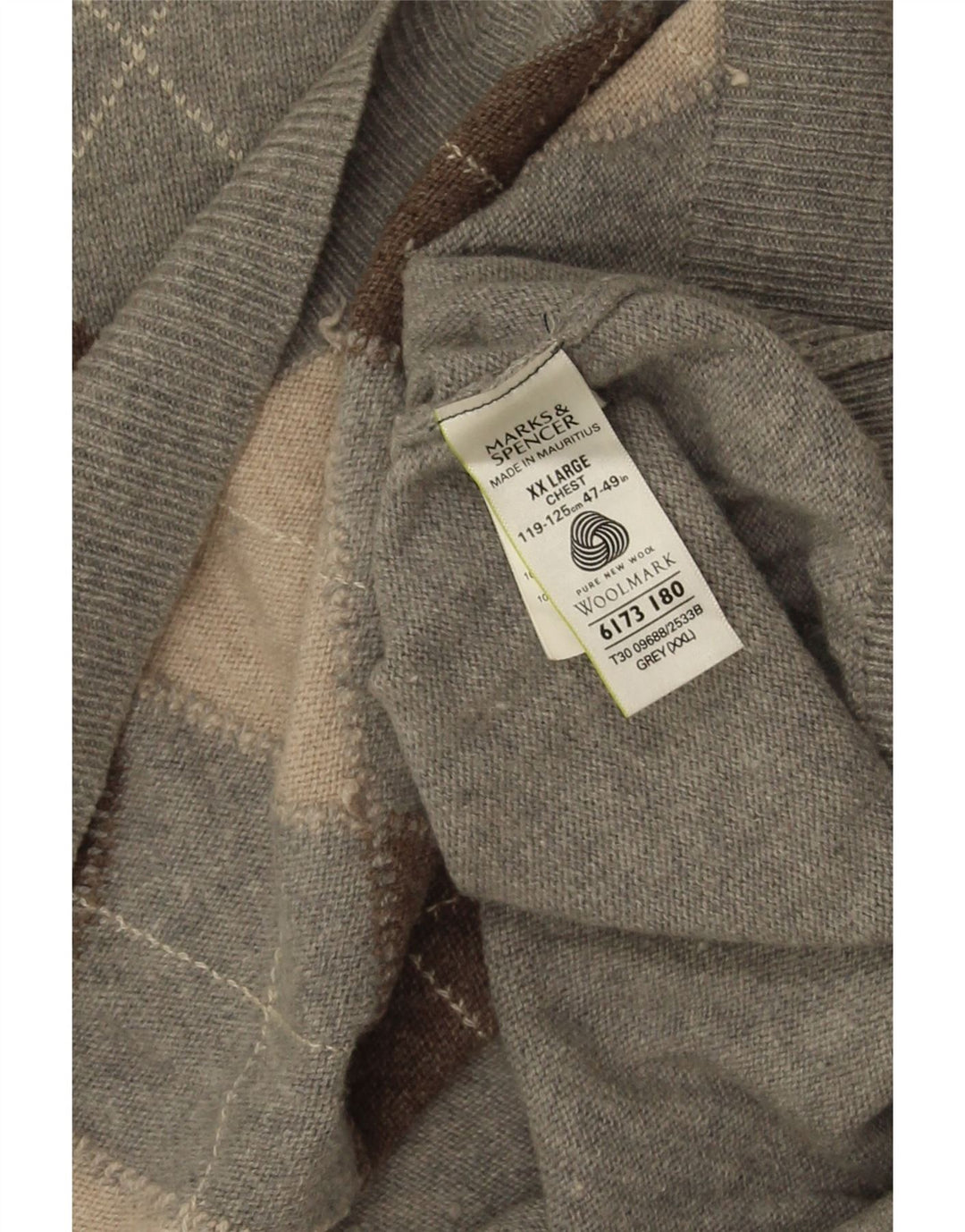 Marks & Spencer Pull col V pour homme 2XL Gris Argyle/Diamant