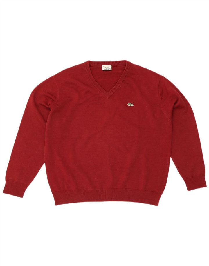 Lacoste Pull col V pour homme Taille 4 Grande laine rouge