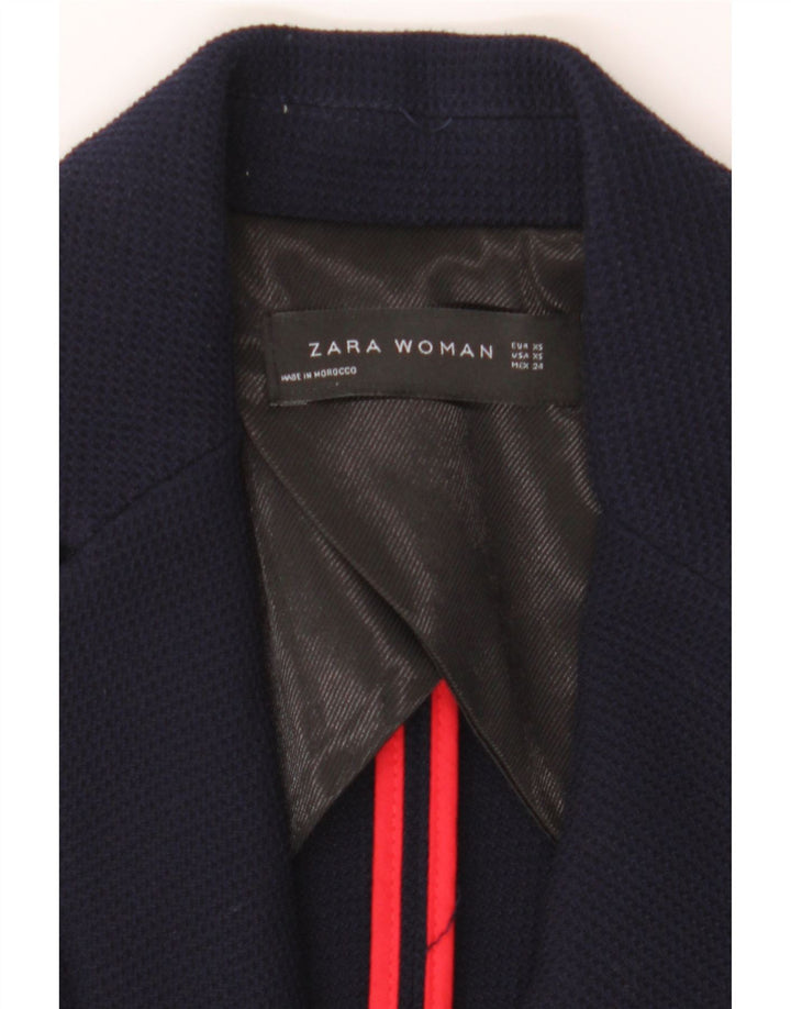 ZARA Womens 1 Button Blazer Jacket UK 6 XS Navy Blue Polyester Vintage Zara and Second-Hand Zara from Messina Hembry 