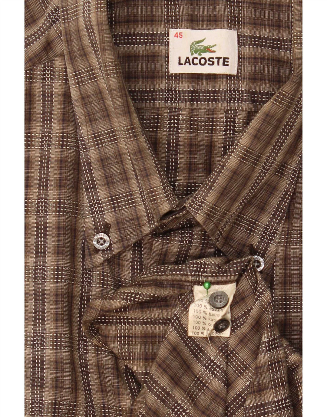 Lacoste Chemise Homme Taille 45 XL Marron Check Coton