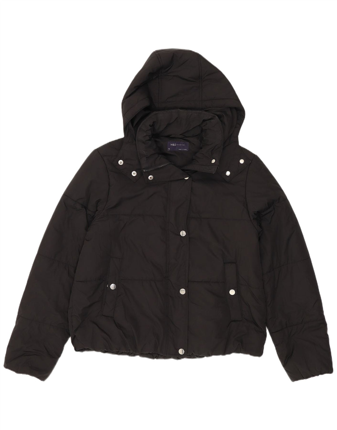 Marks & Spencer Veste rembourrée à capuche pour femme UK 12 Medium Noir Polyester