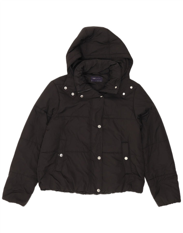 Marks & Spencer Veste rembourrée à capuche pour femme UK 12 Medium Noir Polyester