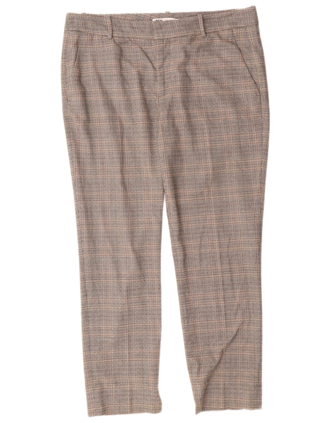 ZARA Pantalon chino coupe slim pour femme EU 42 Large W32 L27 Gris à carreaux